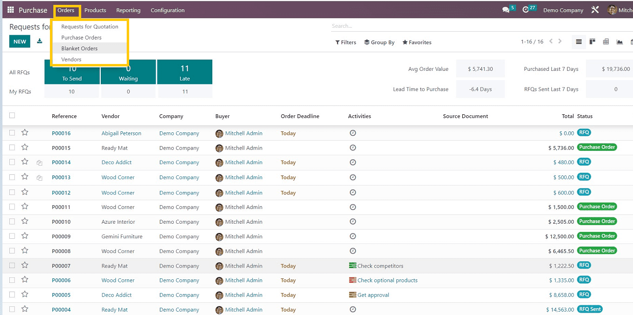 Odoo 16 Purchase Module