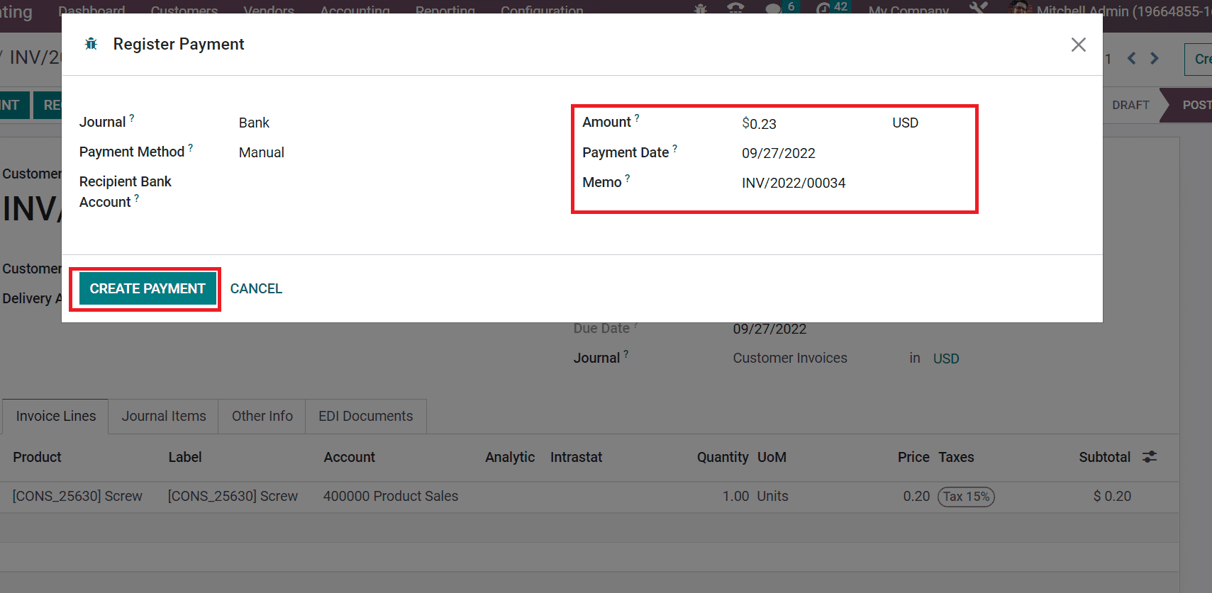 Invoice in odoo 16