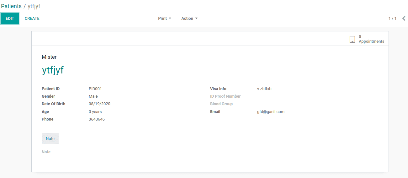 Odoo Healthcare Management Newborn deatils