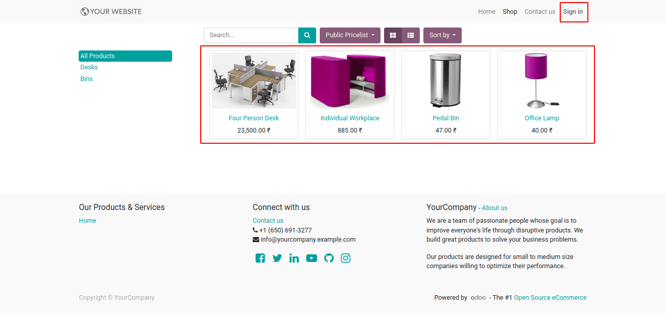 Odoo 16 Website Product Visibility